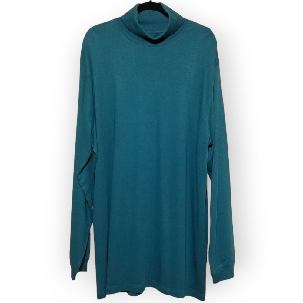 King Size Blue Green Basic Turtleneck Shirt Men's 2XL Tall